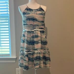 NWT NORDSTROM XL navy denim stripe sketch mini dress Strappy‎ Lined Aztec 14 16